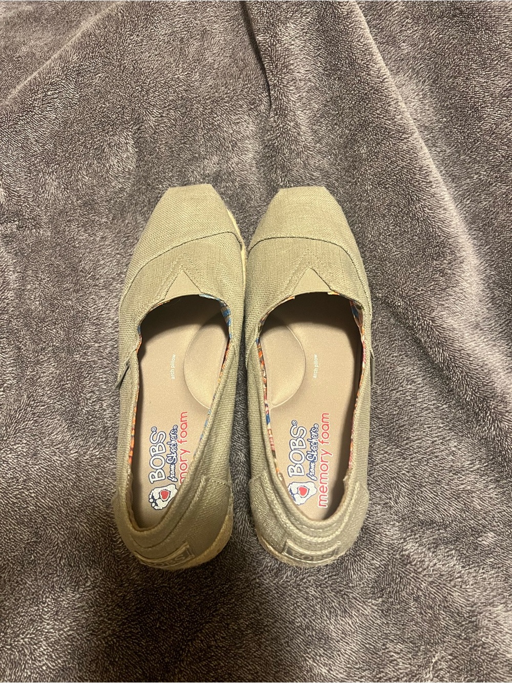 Skechers BOBS Light Beige Canvas Slip-On Flats